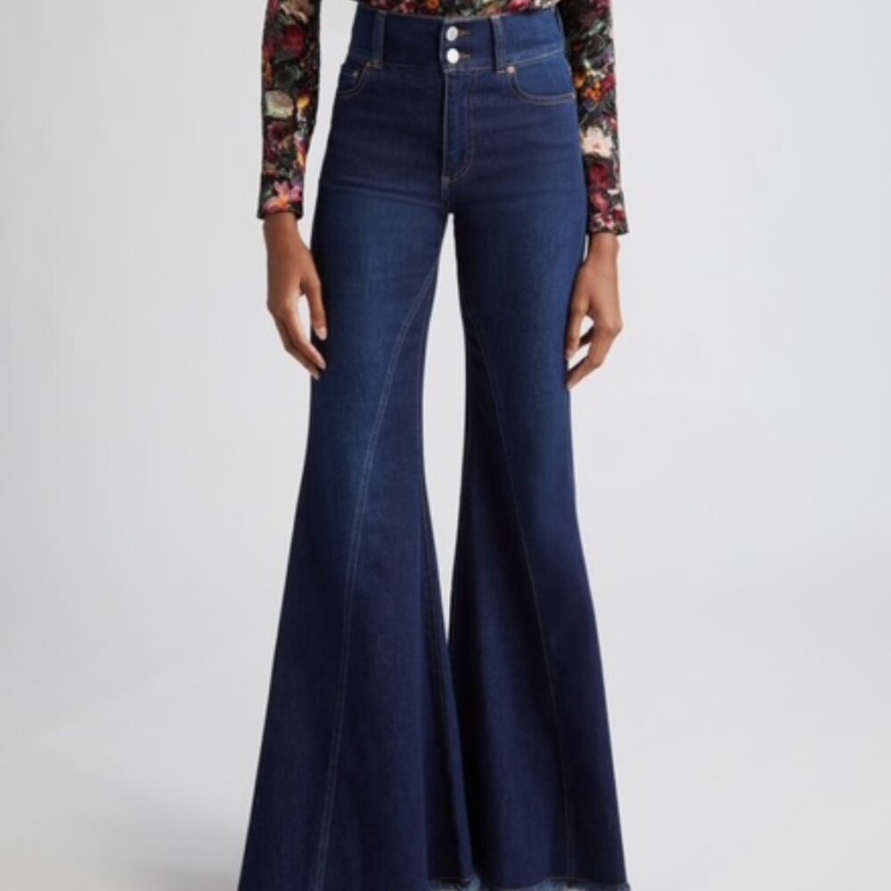 Alice & Olivia High Waist Ruffle Flare Leg Jeans